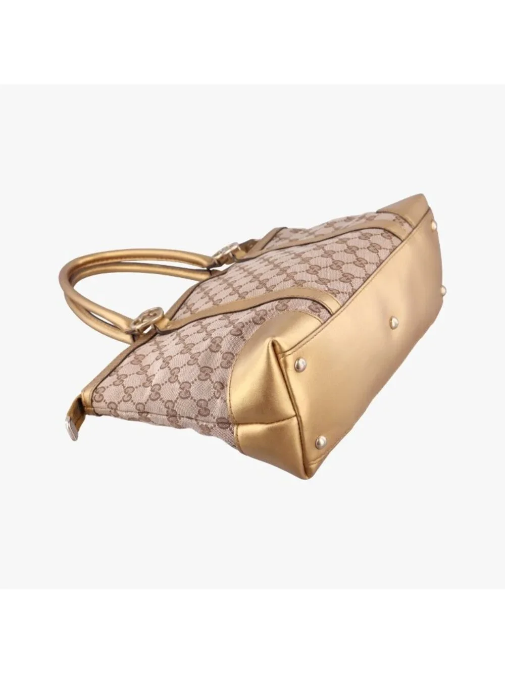 Gucci Lovely Gold Beige Brown GG Canvas Leather Handbag